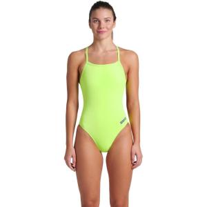 Arena Womens Solid Team Swimsuit Challenge Back MaxLife Open Back Bathing Suit Athletic Swimwear(Arctic Lime/Future Dusk)
