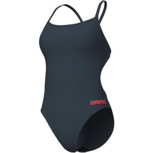 Arena Womens Solid Team Swimsuit Challenge Back MaxLife Open Back Bathing Suit Athletic Swimwear(Asphalt/Bright Coral)