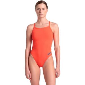 Arena Womens Solid Team Swimsuit Challenge Back MaxLife Open Back Bathing Suit Athletic Swimwear(Bright Coral)