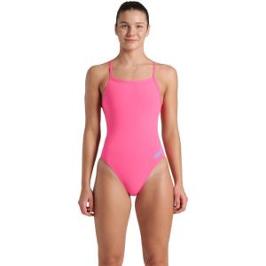 Arena Womens Solid Team Swimsuit Challenge Back MaxLife Open Back Bathing Suit Athletic Swimwear(Shocking Pink/Blue River)