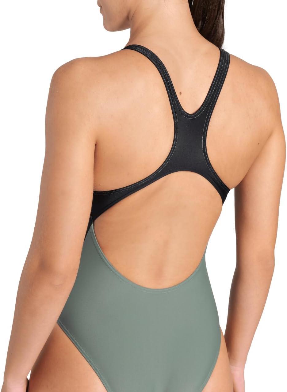 imageARENA Womens Feel Icons Stripe Swimsuit Swim Pro Back Ladies Pool Bathing SuitSageBlackBlack Multi