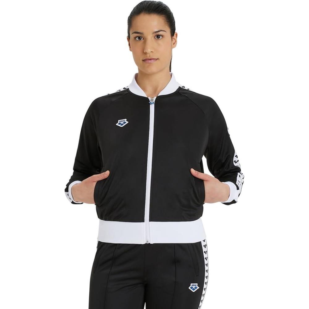 imageARENA Womens Icons Relax Iv Team Jacket FullZip Regular Fit Side Pockets RetroBlackwhiteblack