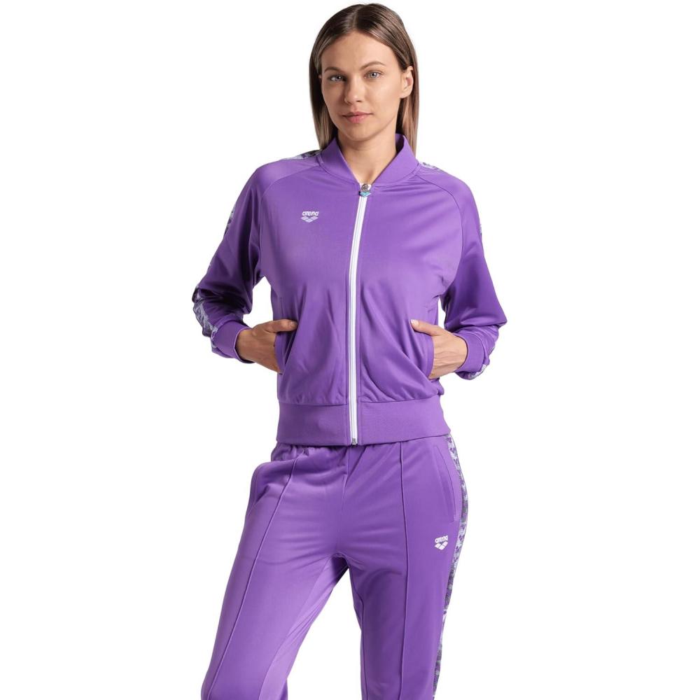 imageARENA Womens Icons Relax Iv Team Jacket FullZip Regular Fit Side Pockets RetroVioletMultiViolet
