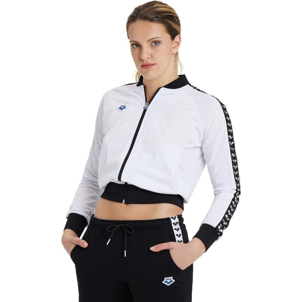 imageARENA Womens Icons Relax Iv Team Jacket FullZip Regular Fit Side Pockets RetroWhiteblacksilver