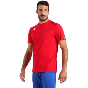 ARENA Team Unisex Panel Cotton T-Shirt Short Sleeve Crew Neck Regular Fit Workout Top Men’s and Women’s Active Tee(Red)
