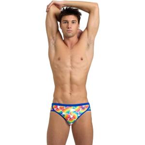 Arena Performance Men’s Pride Swim Brief Chlorine Resistant MaxLife Athletic Practice Swimsuit Training Bathing Suit Swimmers(Neon Blue/White Multi)