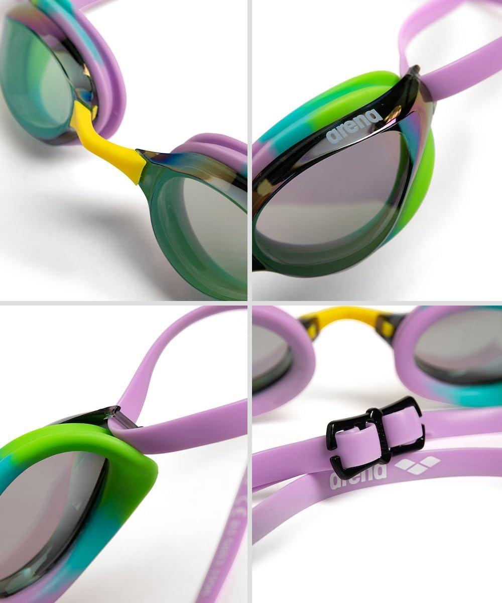 imageARENA Unisex Python Racing Swim Goggles for Men and Women AntiFog No Leak Max Comfort Dual Strap MirrorNonMirror LensGreenvioletgreen