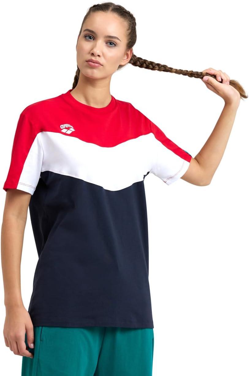 imageARENA UnisexAdult Unisex Color Block Print Cotton TShirtRedwhitenavy