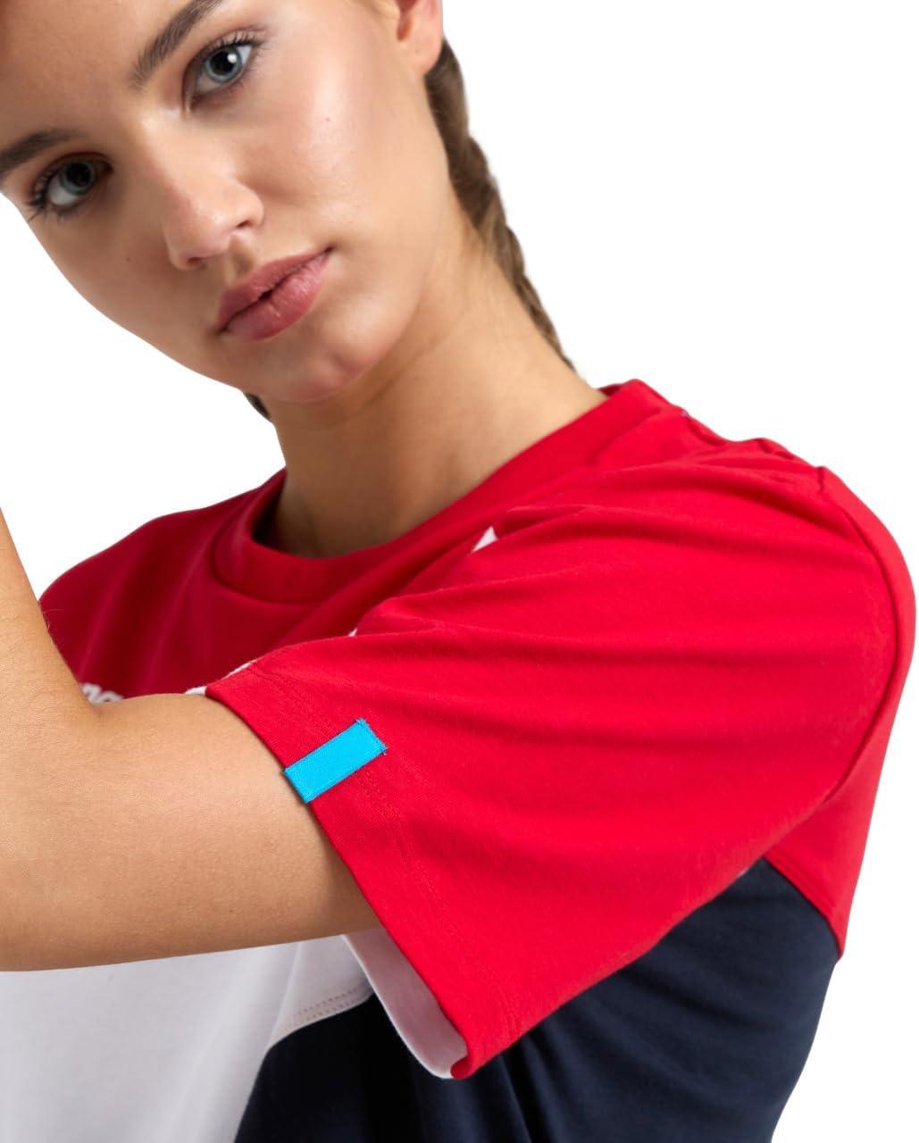 imageARENA UnisexAdult Unisex Color Block Print Cotton TShirtRedwhitenavy