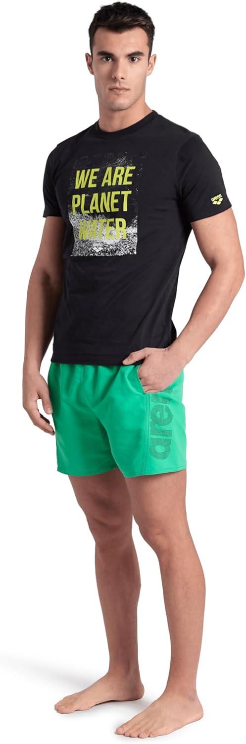 imageArena Mens Arena Mens Solid Cotton Graphic Crew Neck Leisure TShirt Casual Or AthleticBlackwe Are Planet Water
