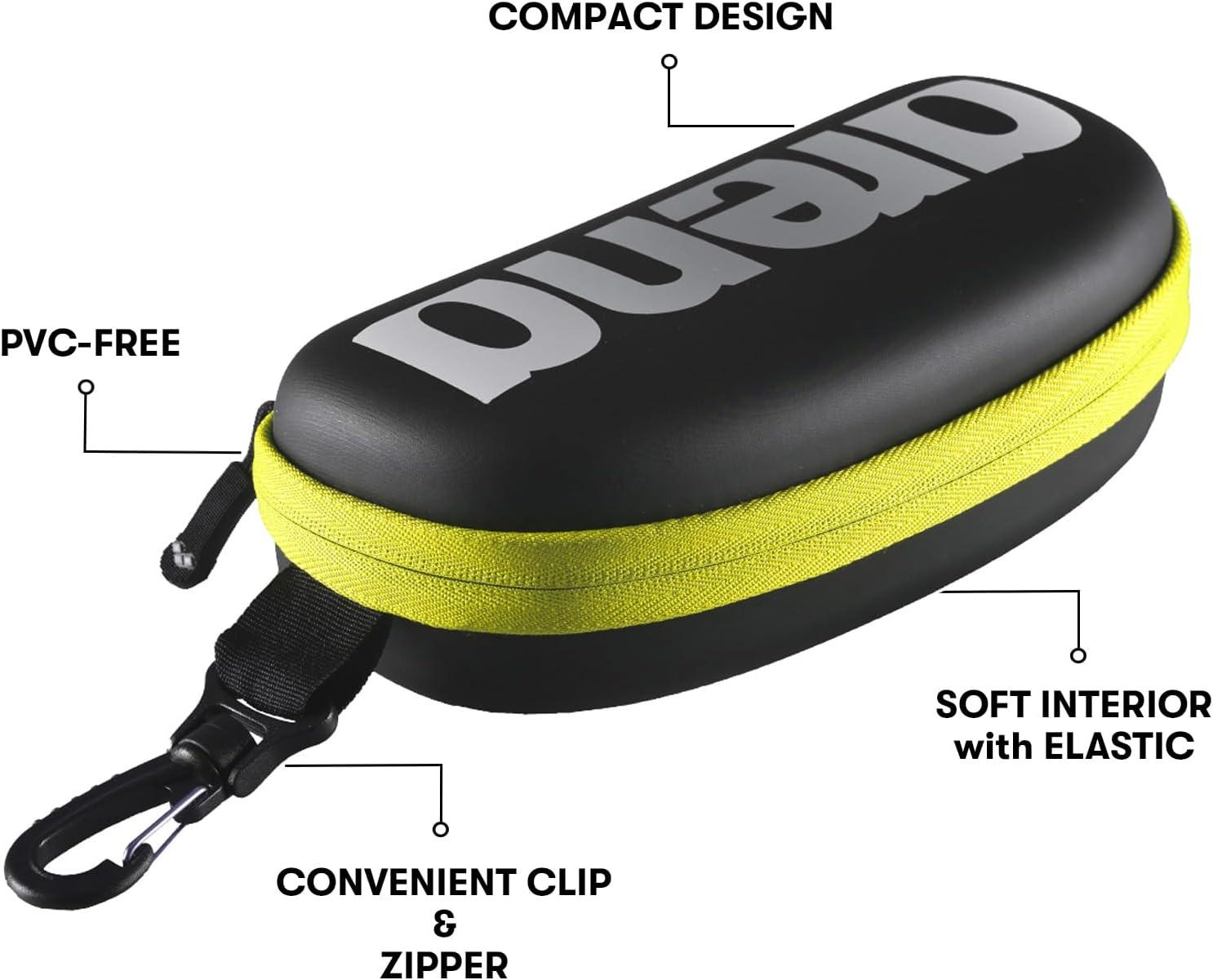 imageArena Unisex Swim Goggle Case For Swimming Goggles Protective Hardcover Carrying Case With Clip Multiple ColorsBlackSilverFluorescent Yellow