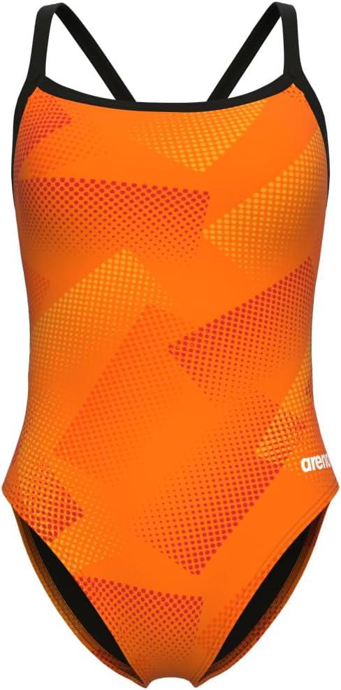 imageArena Womens Performance Halftone Team Print Challenge Back Ladies Bathing SwimsuitBlackTeam Orange