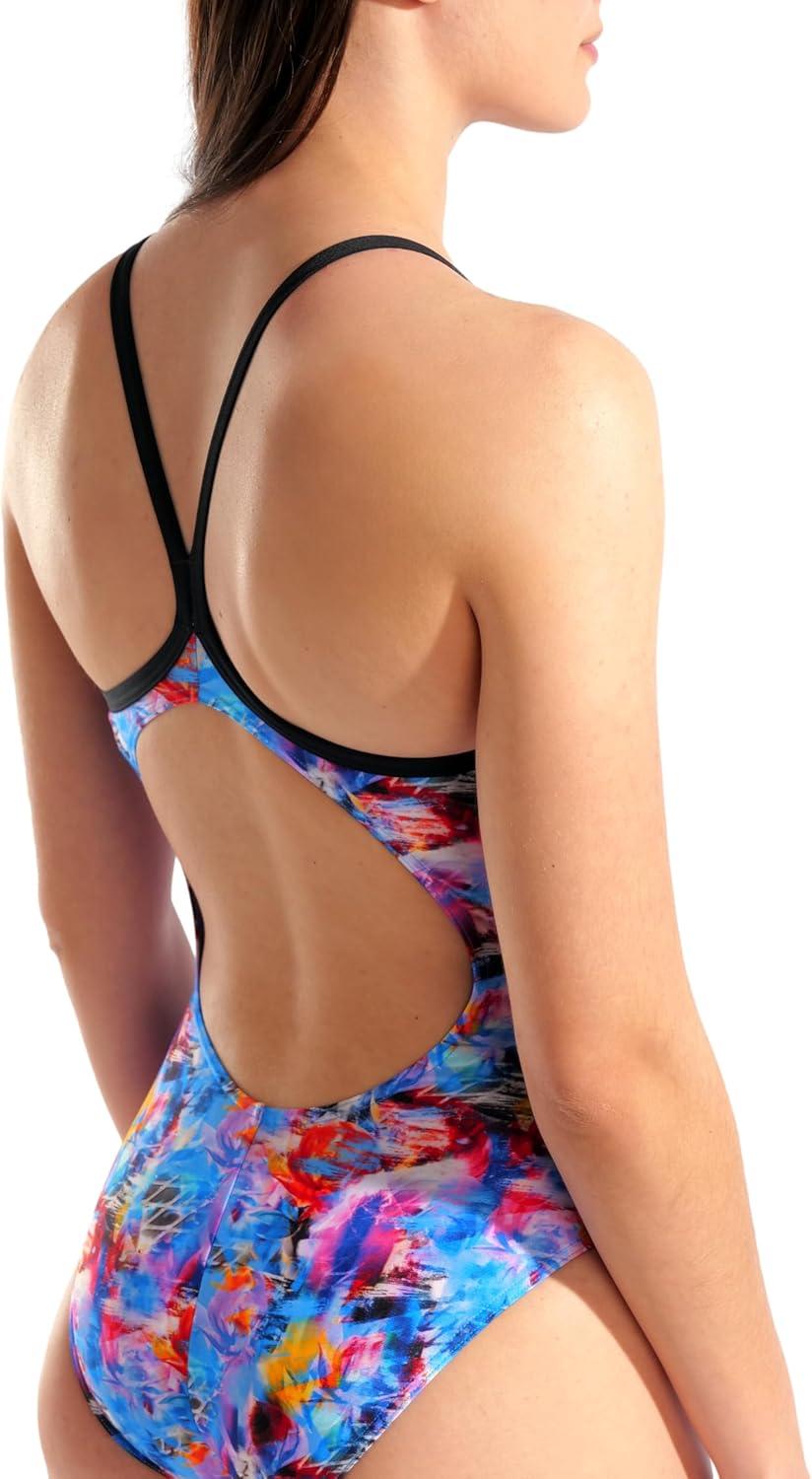 imageArena Womens Performance Memories Light Drop Back Swimsuit Sports Bathing SuitMulti VioletBlack