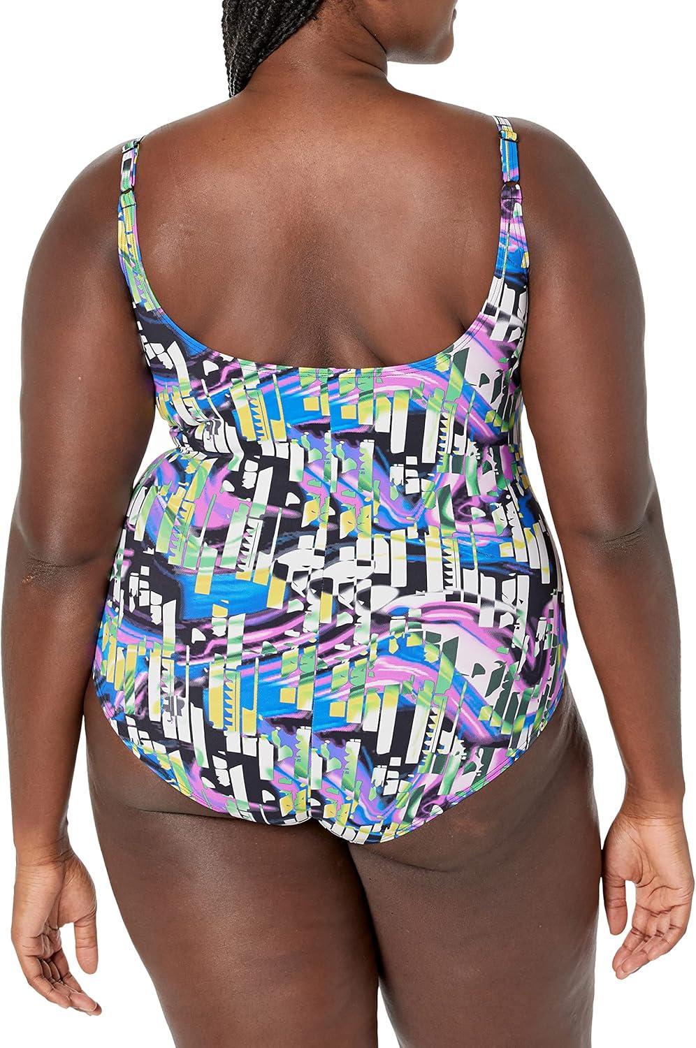 imagearena Bodylift Womens Spikes Bra Plus Size One Piece Swimsuit Swim Pro Back UV Protection Tummy Control Ladies Bathing SuitBlackmulti