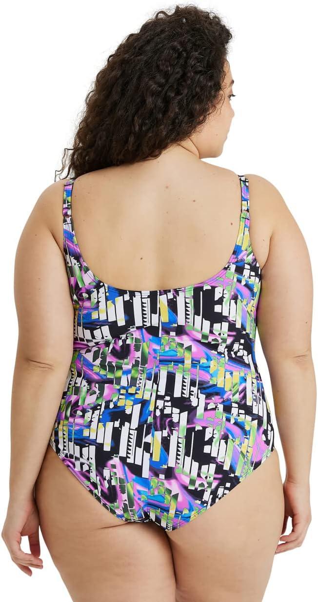 imagearena Bodylift Womens Spikes Bra Plus Size One Piece Swimsuit Swim Pro Back UV Protection Tummy Control Ladies Bathing SuitBlackmulti