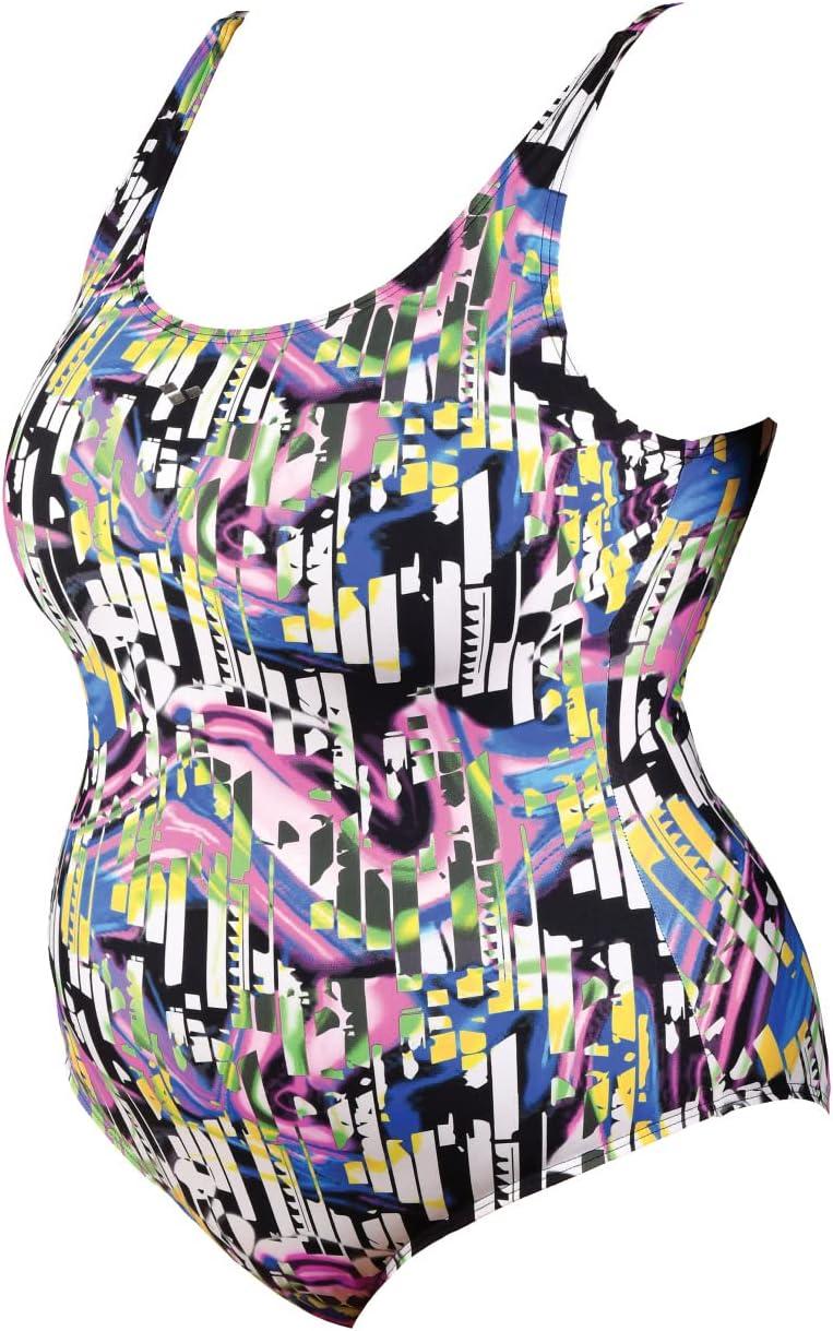 imagearena Bodylift Womens Spikes Bra Plus Size One Piece Swimsuit Swim Pro Back UV Protection Tummy Control Ladies Bathing SuitBlackmulti