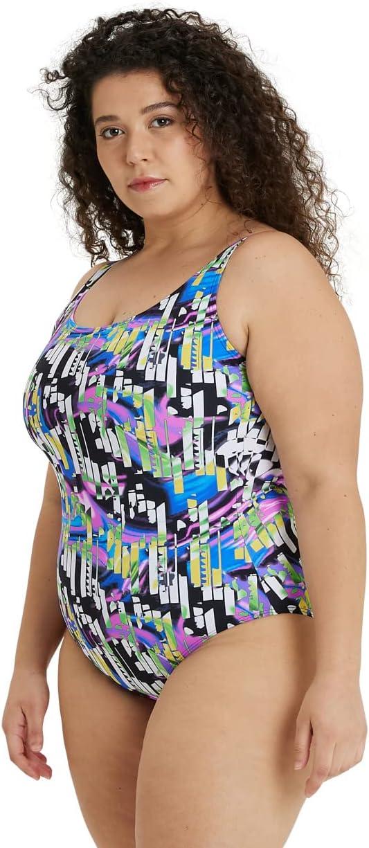 imagearena Bodylift Womens Spikes Bra Plus Size One Piece Swimsuit Swim Pro Back UV Protection Tummy Control Ladies Bathing SuitBlackmulti