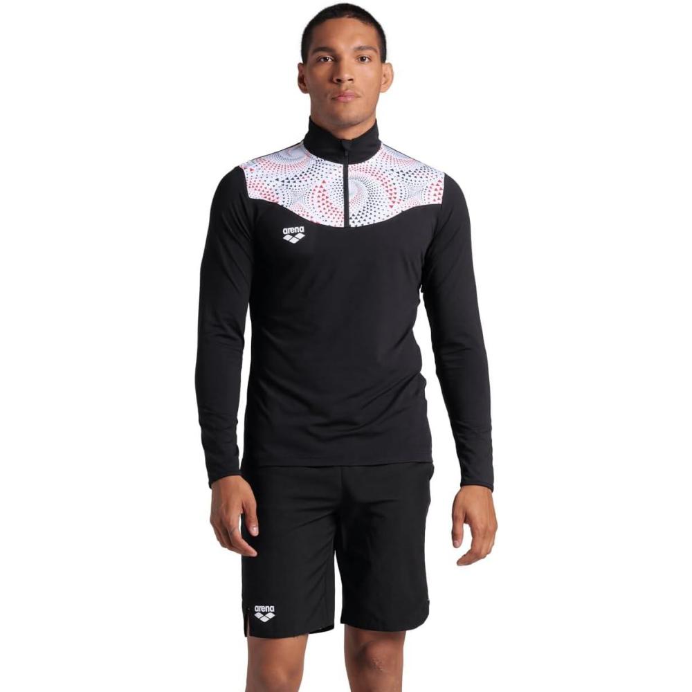 imageARENA Fireflow Mens Half Zipped Shirt Limited Edition Official Team Merchandise Long Sleeve Active Pullover Top Stretch Fabric Regular Fit BlackWhite Large