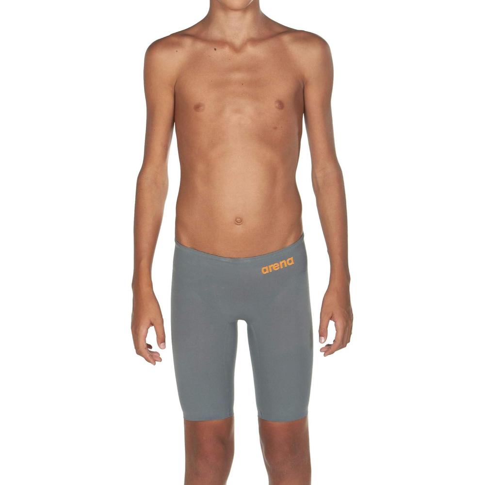 imageARENA Powerskin ST 20 Boys Jammers Youth Racing KneeLength SwimsuitGrey  Bright Orange