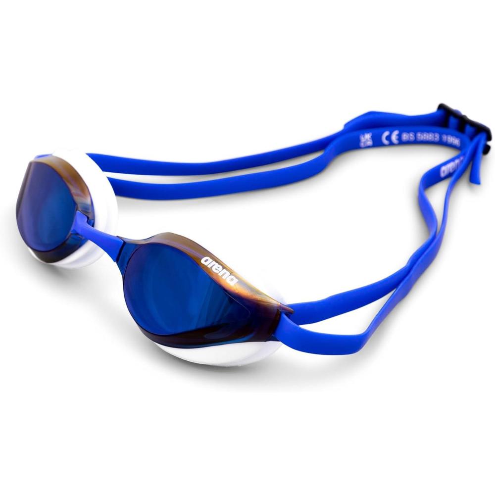 imageARENA Unisex Python Racing Swim Goggles for Men and Women AntiFog No Leak Max Comfort Dual Strap MirrorNonMirror LensBlue MirrorWhite