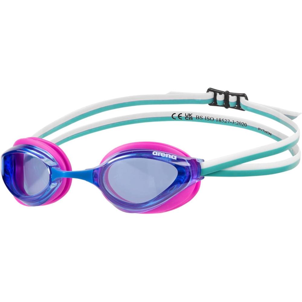 imageARENA Unisex Python Racing Swim Goggles for Men and Women AntiFog No Leak Max Comfort Dual Strap MirrorNonMirror LensBluefuchsiawater