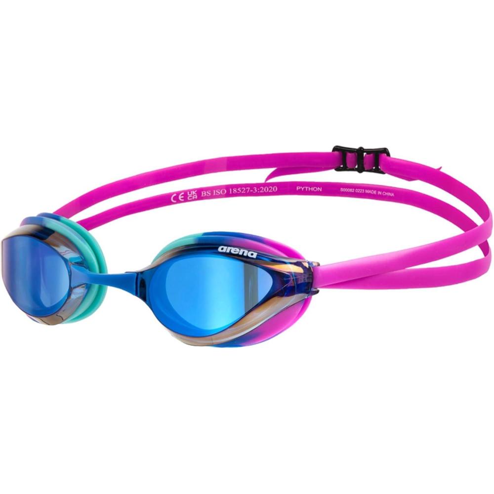 imageARENA Unisex Python Racing Swim Goggles for Men and Women AntiFog No Leak Max Comfort Dual Strap MirrorNonMirror LensBluemagentablue