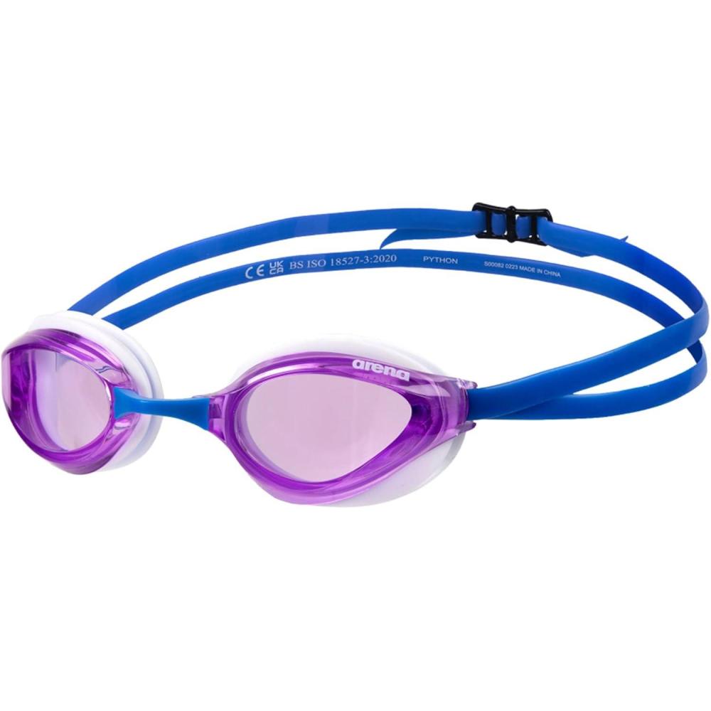 imageARENA Unisex Python Racing Swim Goggles for Men and Women AntiFog No Leak Max Comfort Dual Strap MirrorNonMirror LensVioletwhiteblue