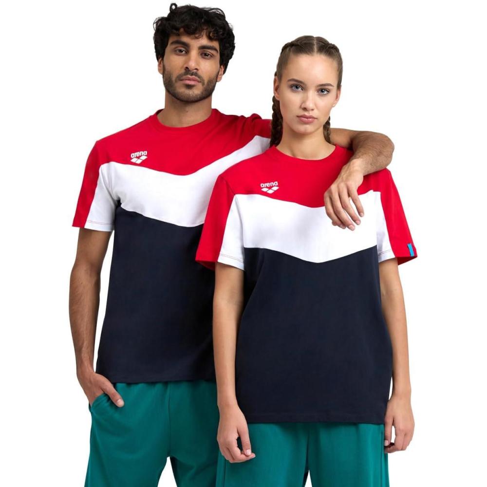imageARENA UnisexAdult Unisex Color Block Print Cotton TShirtRedwhitenavy