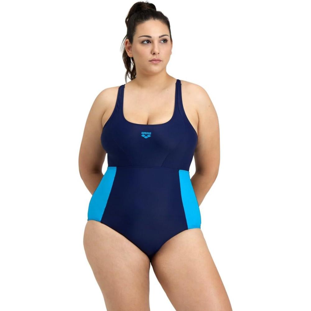 imageArena Feel Womens Panel Control Pro Back Plus Size One Piece Swimsuit Chlorine Resistant Waterfeel Fabric Bathing SuitNavyTurquoise
