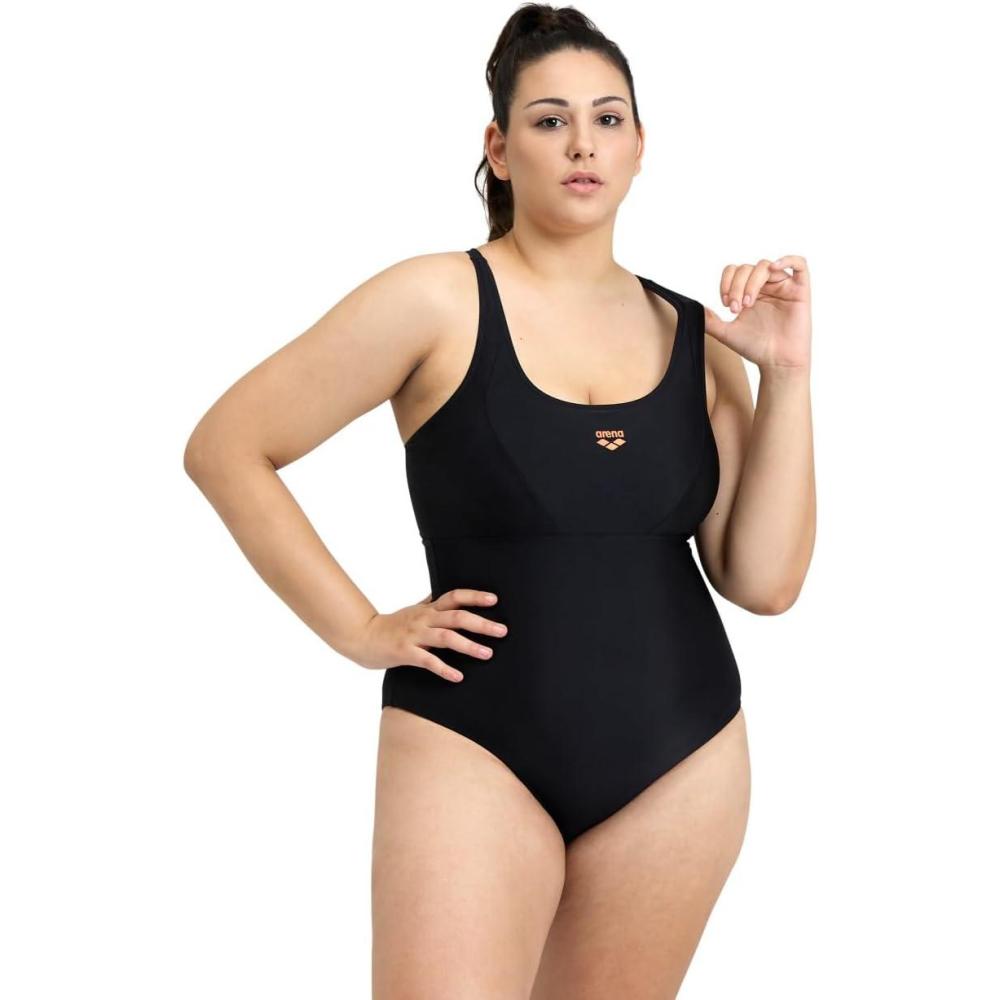 imageArena Feel Womens Solid Control Pro Back Plus Size One Piece Swimsuit Quick Dry Pool or Beach Bathing SuitBlack