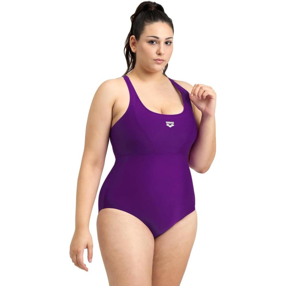 imageArena Feel Womens Solid Control Pro Back Plus Size One Piece Swimsuit Quick Dry Pool or Beach Bathing SuitPurple