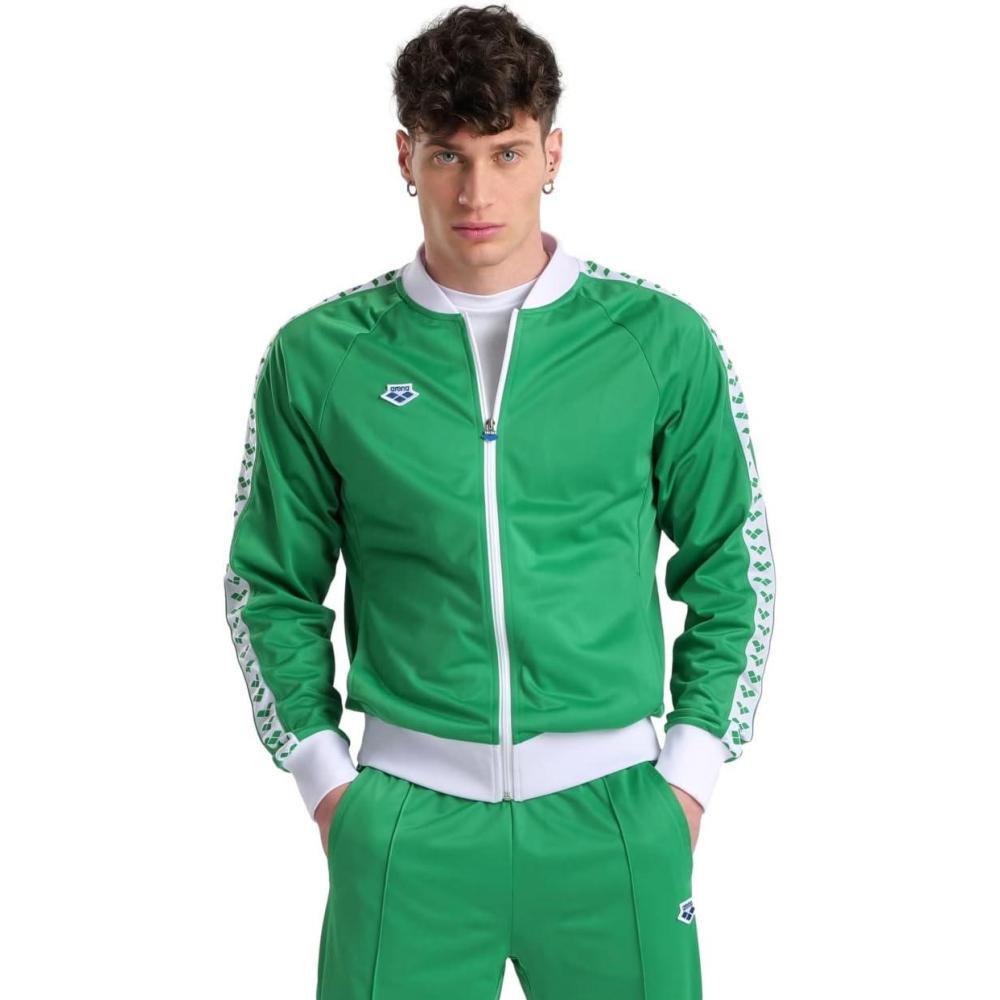 imageArena Mens Team Relax IV Track Jacket Front Zip Side Pockets WarmUp Top Lightweight Athletic Retro Cool Bomber JacketGreenWhiteTeam Green