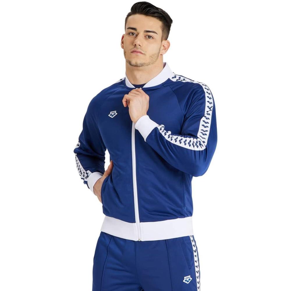 imageArena Mens Team Relax IV Track Jacket Front Zip Side Pockets WarmUp Top Lightweight Athletic Retro Cool Bomber JacketNavyWhiteNavy