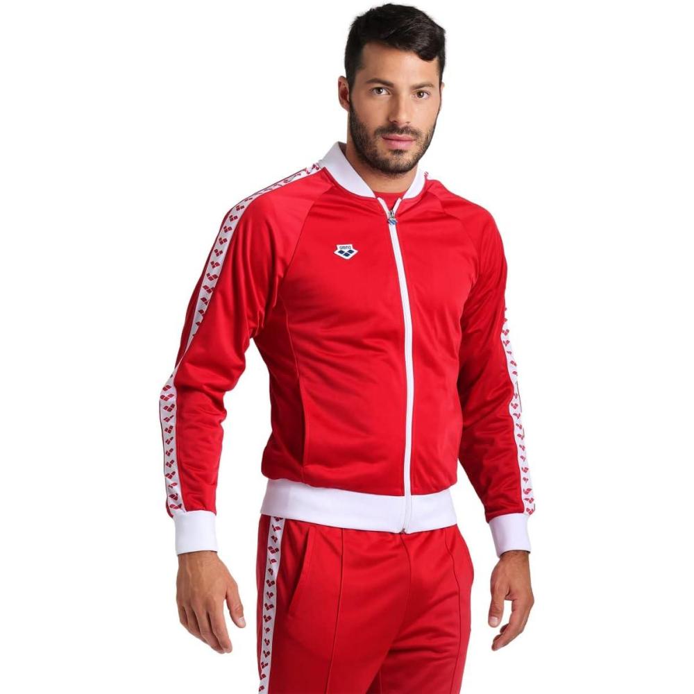 imageArena Mens Team Relax IV Track Jacket Front Zip Side Pockets WarmUp Top Lightweight Athletic Retro Cool Bomber JacketRedWhiteRed