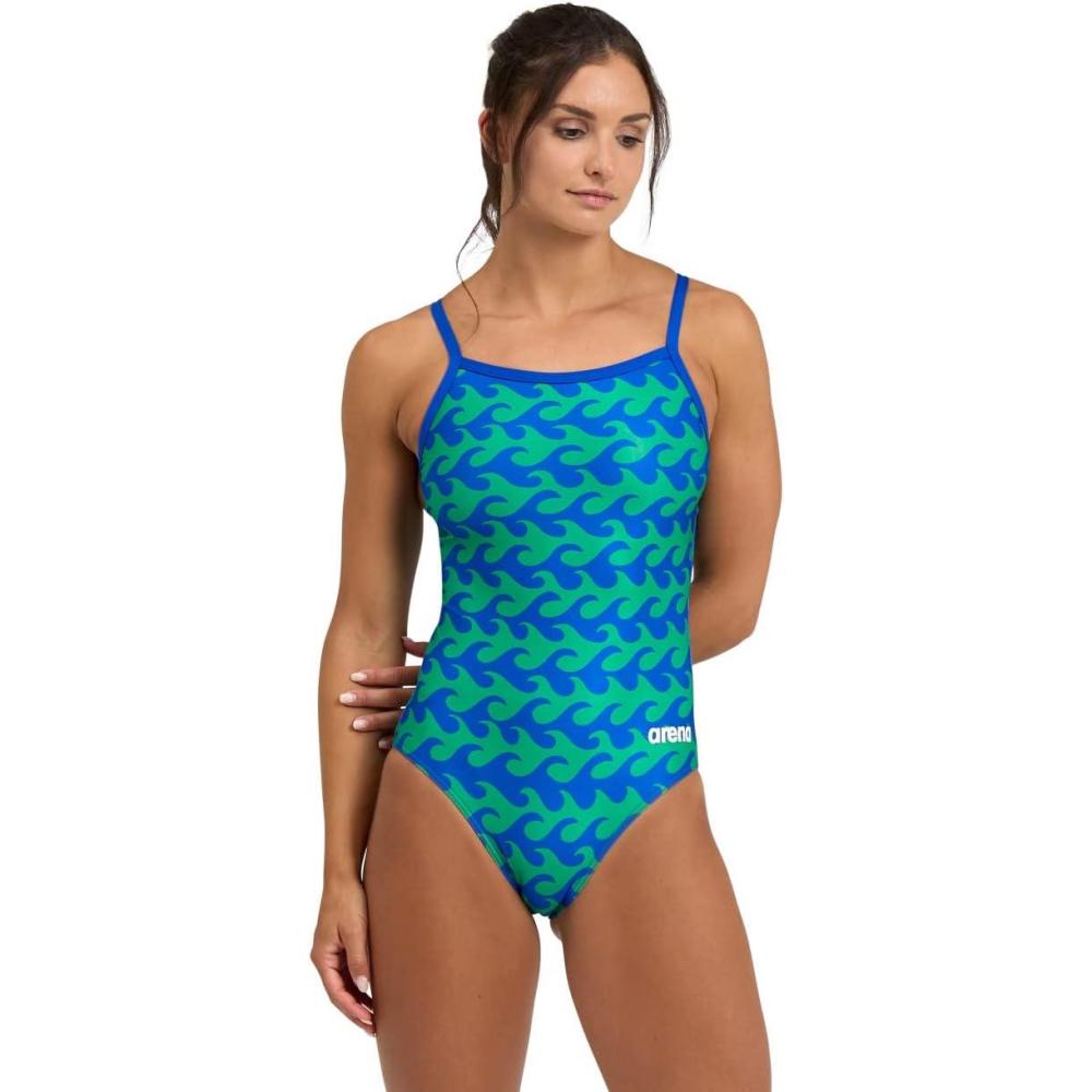 imageArena Womens Arena Performance Womens Ride The Wave SwimsuitNeon Blueteam Navy Green