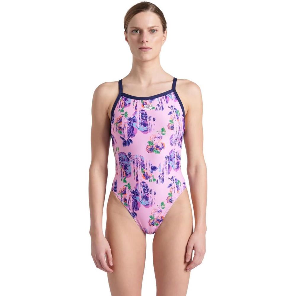 imageArena Womens Arena Performance Womens Rose Texture X Cross Back SwimsuitMulti PinkNavy