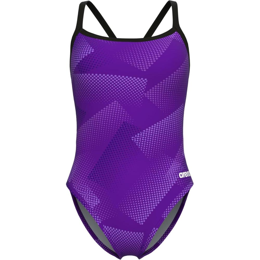 imageArena Womens Performance Halftone Team Print Challenge Back Ladies Bathing SwimsuitBlackTeam Purple