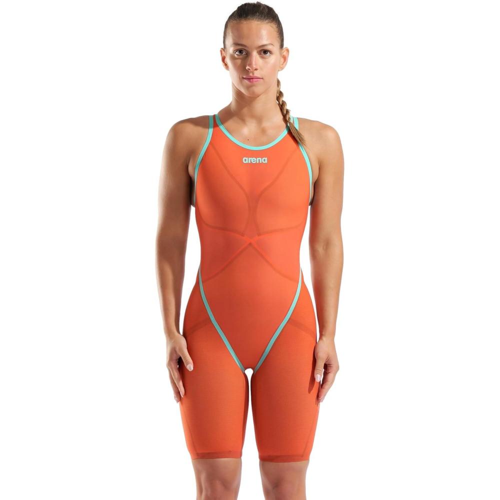 imageArena Womens Powerskin Carbon Glide Full Body Short Leg Open Back Swimsuit for Competitive Racing Practice KneeskinSunset Coral