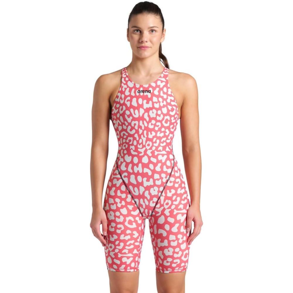imageArena Womens Racing Suit Powerskin St Next Open Back Competition Swimsuit Athletic Tech SuitLeopard Skin Geranium