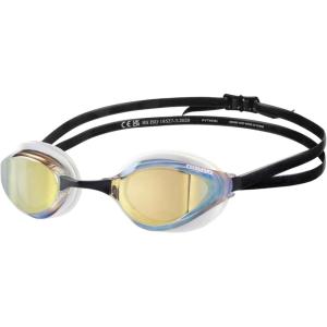 ARENA Unisex Python Racing Swim Goggles for Men and Women Anti-Fog No Leak Max Comfort Dual Strap, Mirror/Non-Mirror Lens(Gold-white-black)