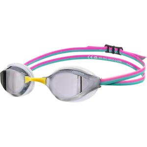 ARENA Unisex Python Racing Swim Goggles for Men and Women Anti-Fog No Leak Max Comfort Dual Strap, Mirror/Non-Mirror Lens(Silver-white-fuchsia)