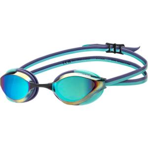 ARENA Unisex Python Racing Swim Goggles for Men and Women Anti-Fog No Leak Max Comfort Dual Strap, Mirror/Non-Mirror Lens(Turquoise/Future Dusk/Water)