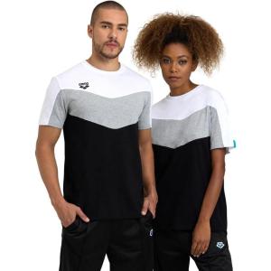 ARENA Unisex-Adult Unisex Color Block Print Cotton T-Shirt(White-medium Gray Heather-black)