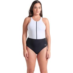 ARENA Women’s Shapewear Silvia B-Cup Swimsuit Ladies Shaping Suit Pool and Beach(Black/White/Black)