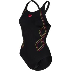 Arena Feel Women’s Threefold V Back R Swimsuit Stretchy One Piece Pool Bathing Suit(Black (Black/Freak Rose))