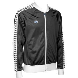 Arena Men’s Team Relax IV Track Jacket Front Zip Side Pockets Warm-Up Top Lightweight Athletic Retro Cool Bomber Jacket(Black – White – Black)