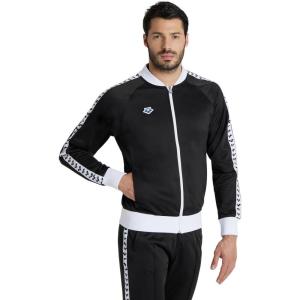 Arena Men’s Team Relax IV Track Jacket Front Zip Side Pockets Warm-Up Top Lightweight Athletic Retro Cool Bomber Jacket(Black/White/Black)