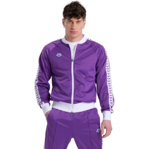 Arena Men’s Team Relax IV Track Jacket Front Zip Side Pockets Warm-Up Top Lightweight Athletic Retro Cool Bomber Jacket(Purple/White/Purple)
