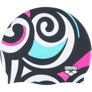 Arena Print Unisex Soft Silicone Swim Cap for Women and Men, Intensive Training Comfortable Non-Slip Long Hair Swimming Hat(Illusion)