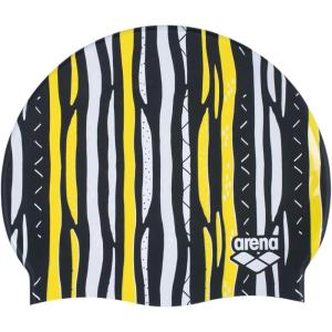 Arena Print Unisex Soft Silicone Swim Cap for Women and Men, Intensive Training Comfortable Non-Slip Long Hair Swimming Hat(Vertical Stripes)